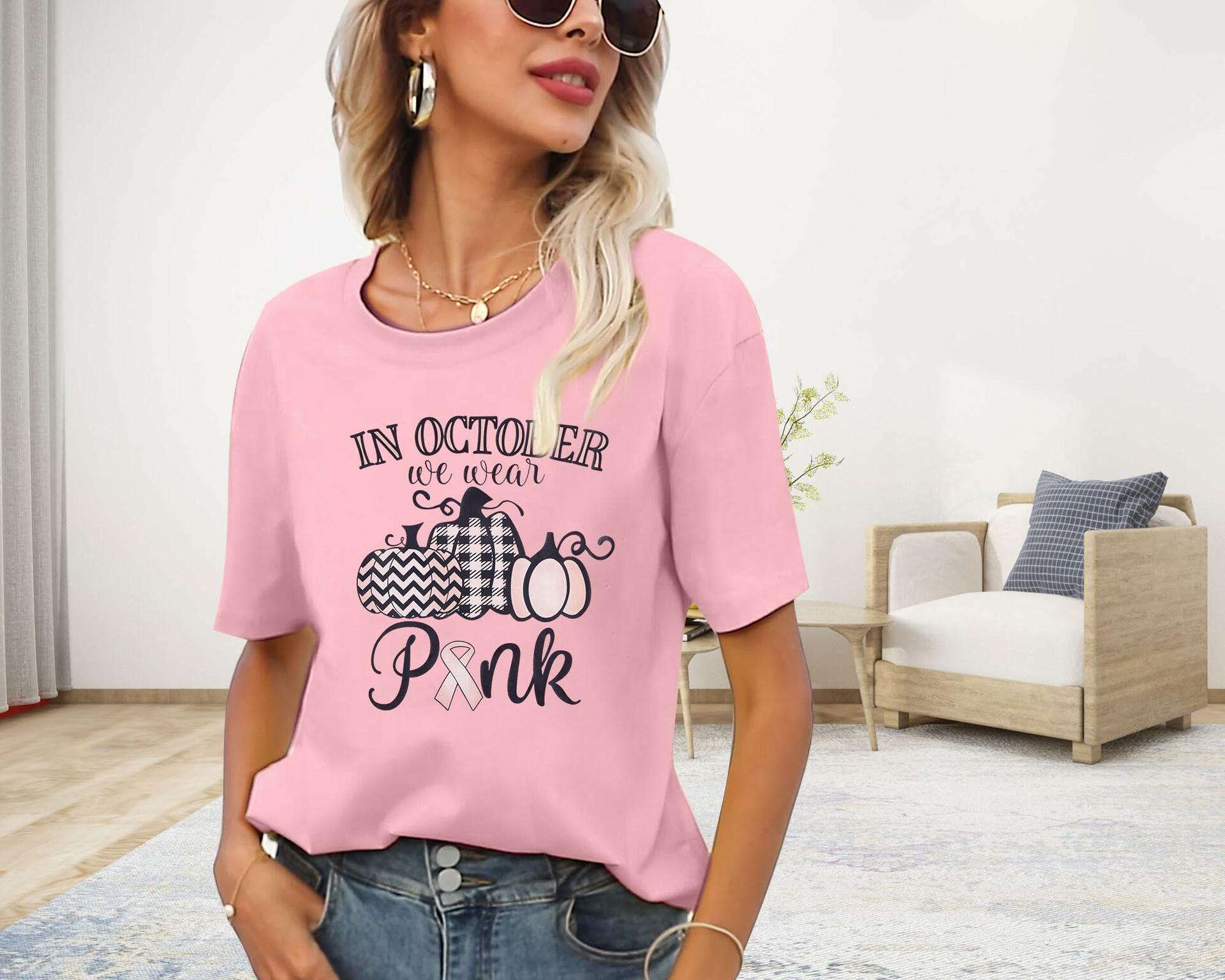 FASHGL I Wear Pink for My Mom Breast Cancer Awareness T-Shirt Pink Size S