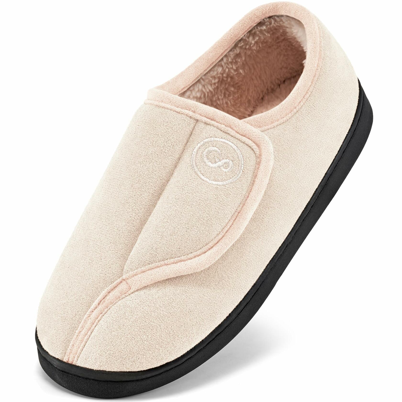 HARENCE Women's Slippers Memory Foam Adjustable Fur Lined Size 38/39