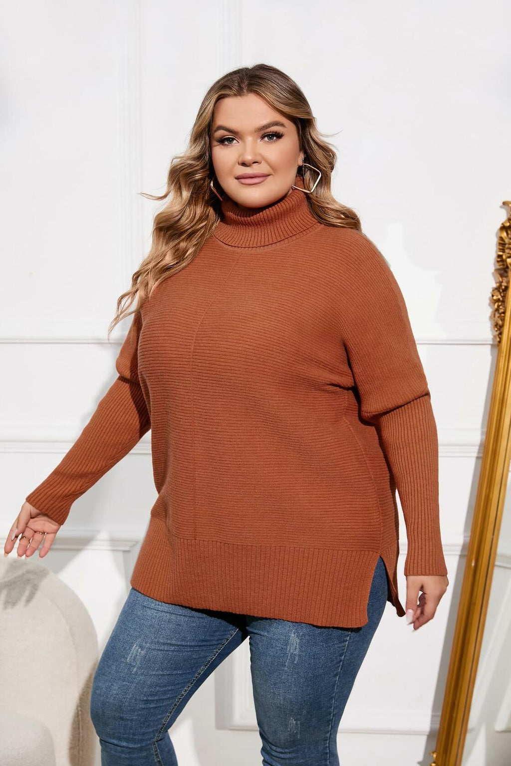 Hanna Nikole Plus Size Cowl Neck Sweater Long Sleeve Orange Size 16