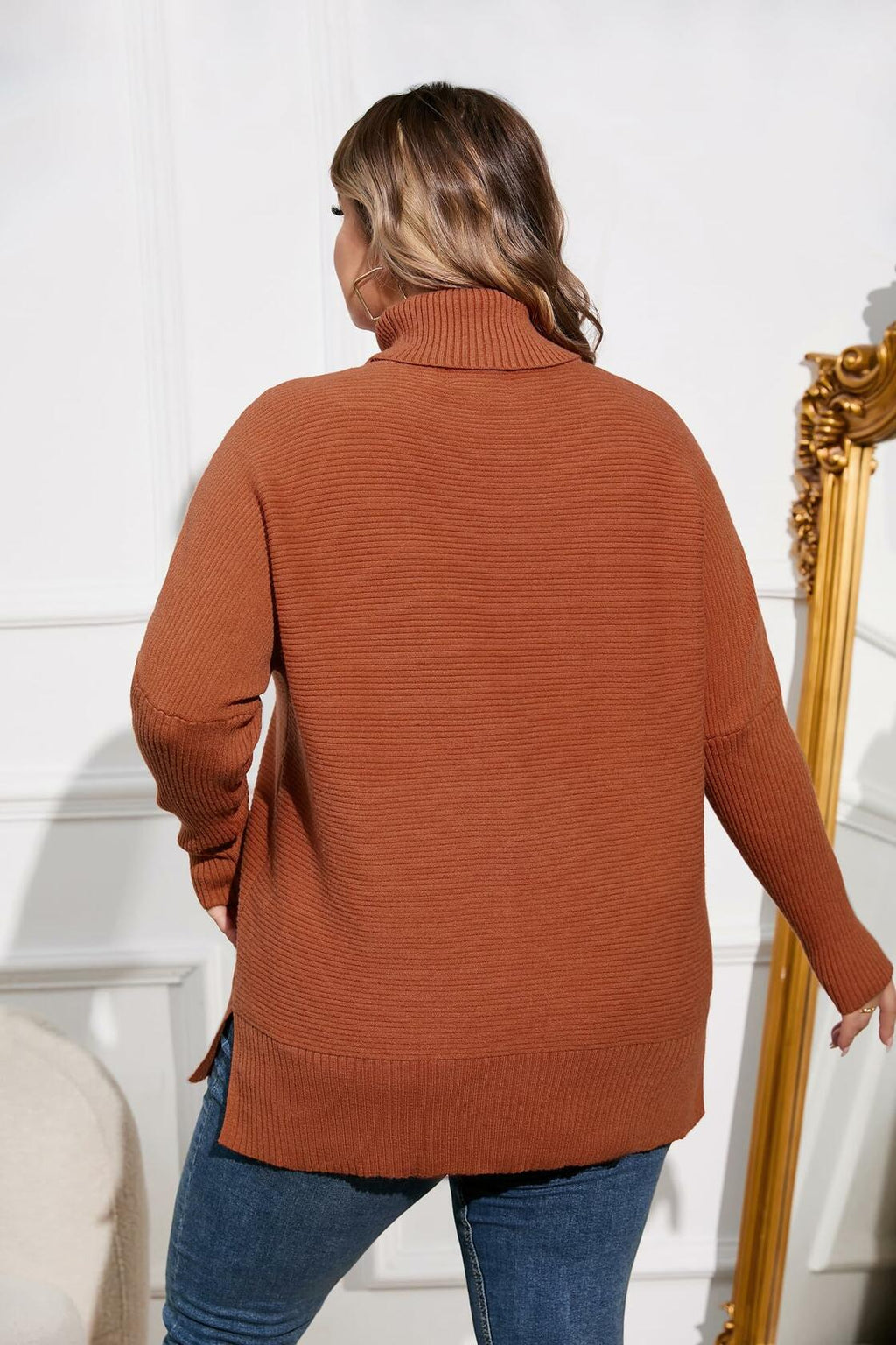 Hanna Nikole Plus Size Cowl Neck Sweater Long Sleeve Orange Size 16