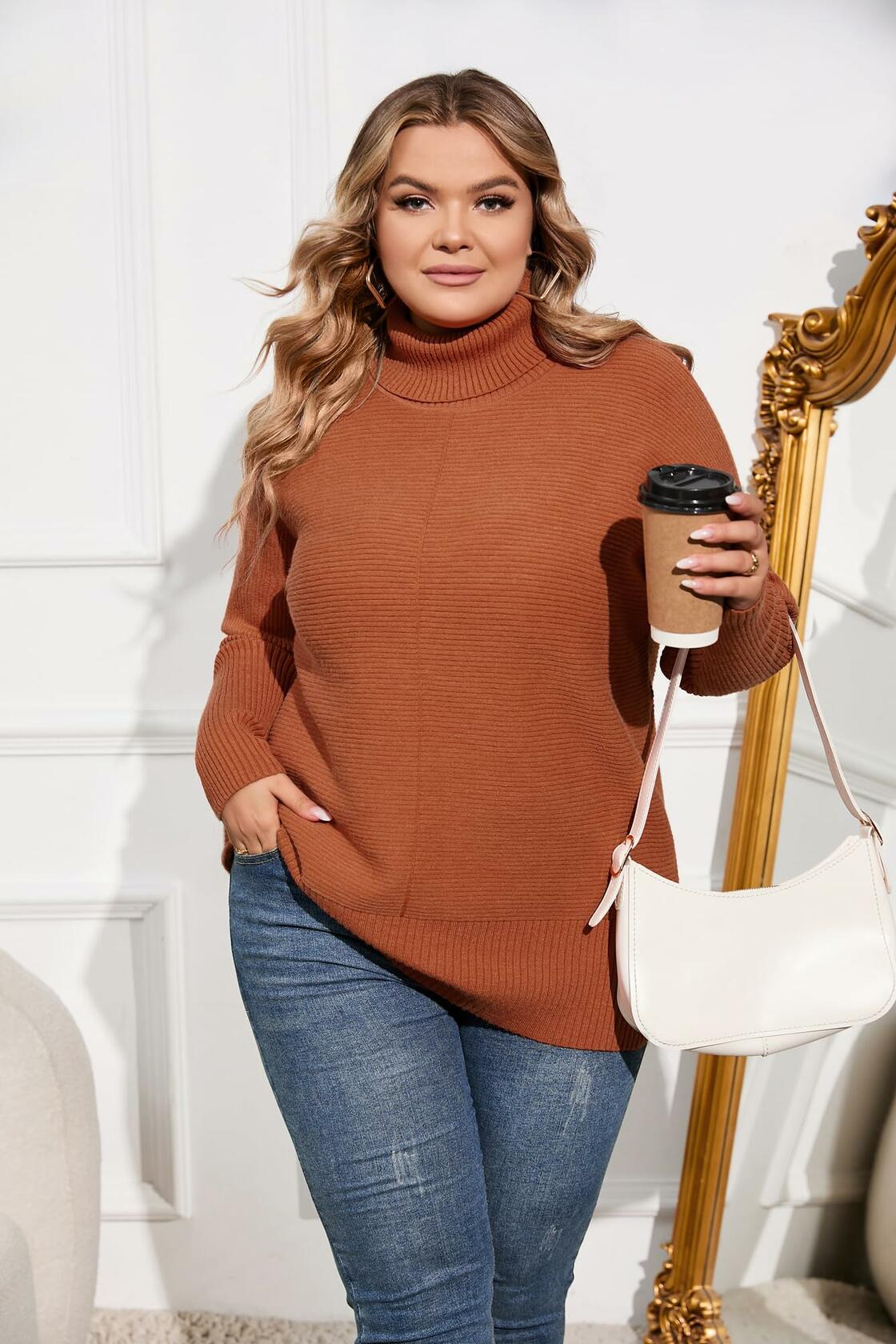 Hanna Nikole Plus Size Cowl Neck Sweater Long Sleeve Orange Size 16