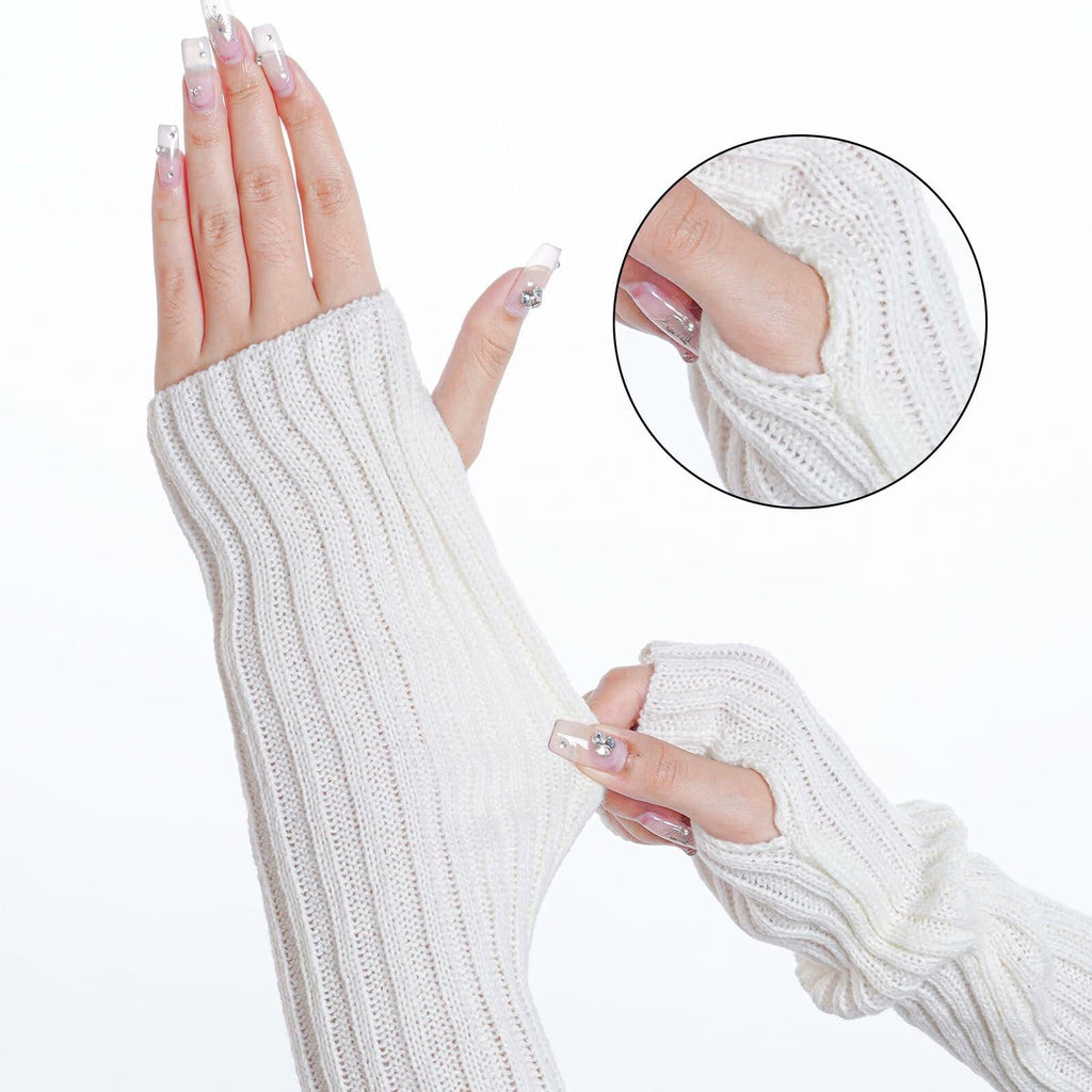 Hmxpls Knitted Kawaii Arm Warmers Wrist Warmers Women White
