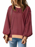 Womens Oversized Sweatshirt Cotton Long Sleeve Pullover Wine Purple Size L