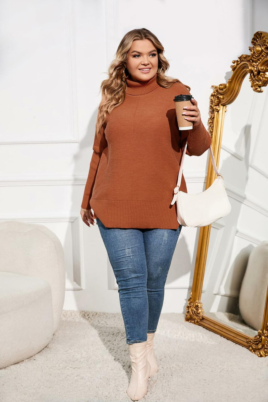 Hanna Nikole Plus Size Cowl Neck Sweater Long Sleeve Orange Size 16