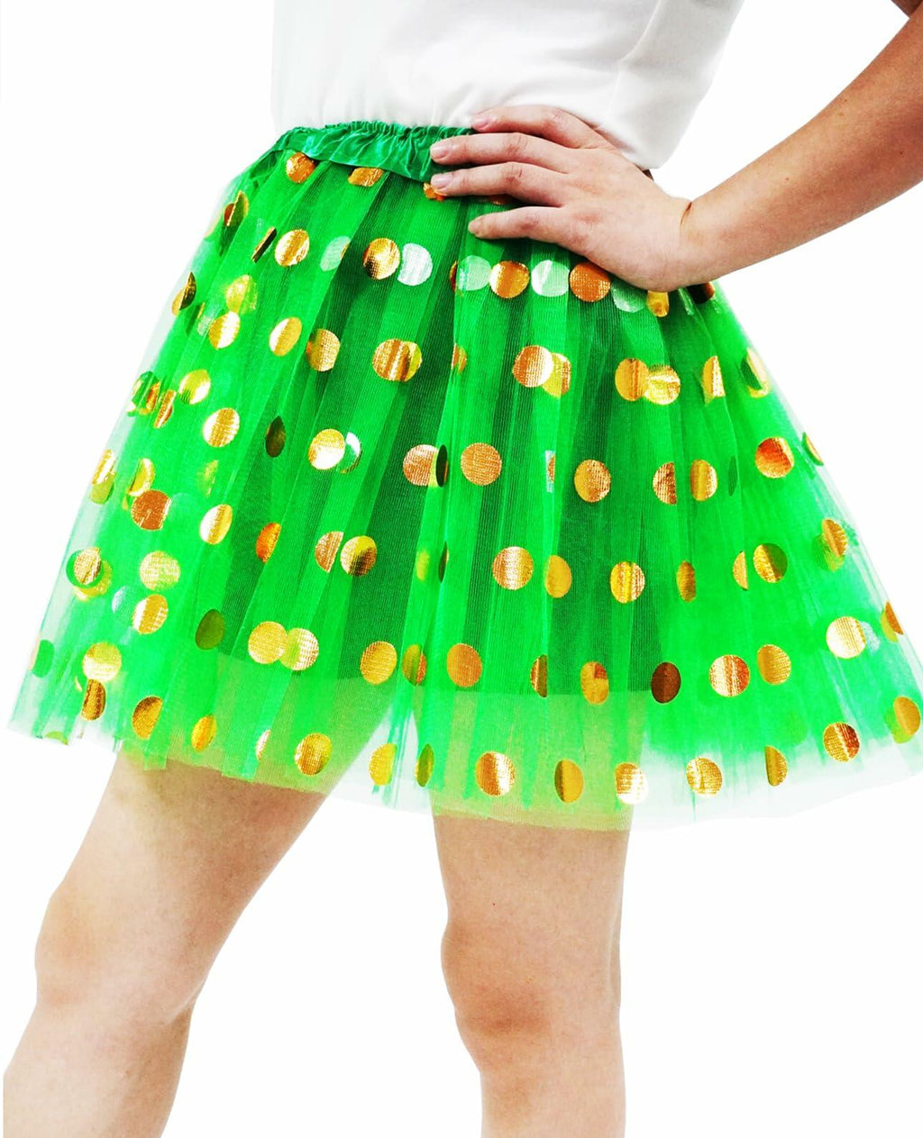 DMLBC Women's Green Polka Dot Tulle Tutu Skirt Ballet Costume Dress-Up - Size L