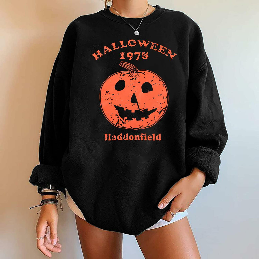 KIMSOONG Womens Oversized Halloween Pumpkin Sweatshirt Apricot Size XL