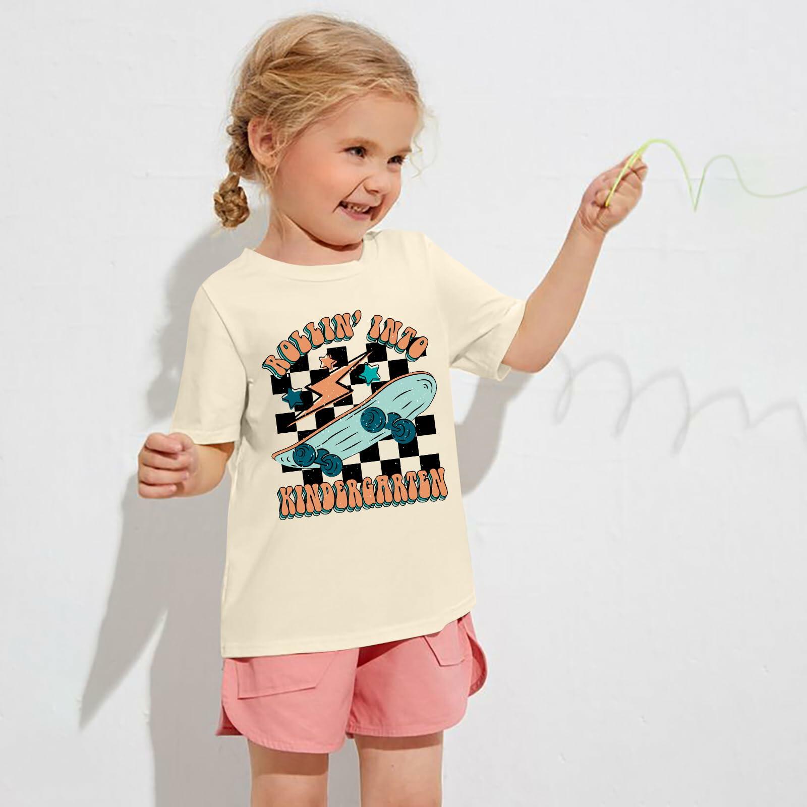 FAYALEQ Rollin Into Kindergarten Shirt Beige Kids Tee -  Size 5-6
