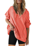 SENSERISE Womens Oversized Melon Red V Neck Hoodie Sweatshirt Size S