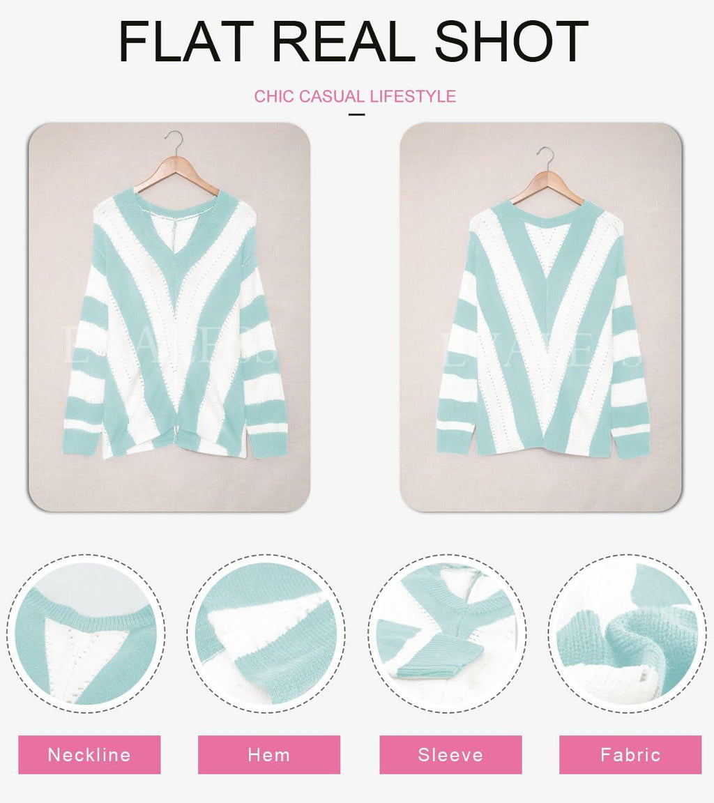 EVALESS Women's Purple Striped V Neck Color Block Sweater Size XL