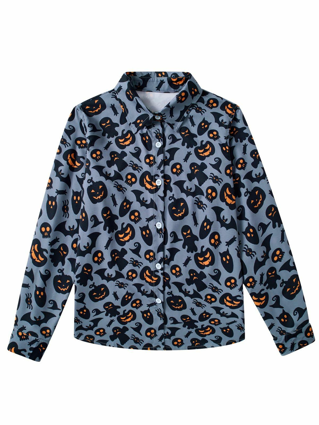 Boys Halloween Ghost Pumpkin Long Sleeve Button-Up Shirt Size 7-8