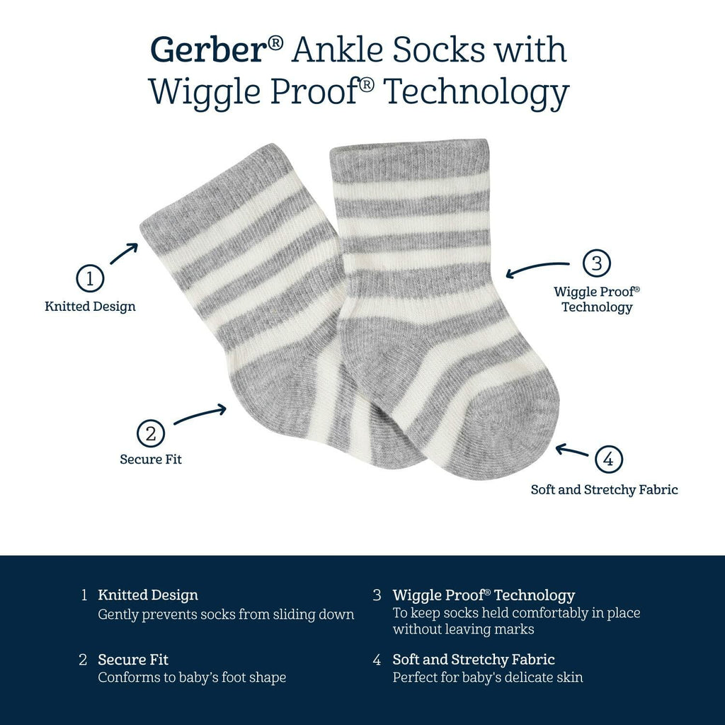 Gerber Baby Wiggle-Proof Socks Sports Blue 8-Pair Size 3-6 Months