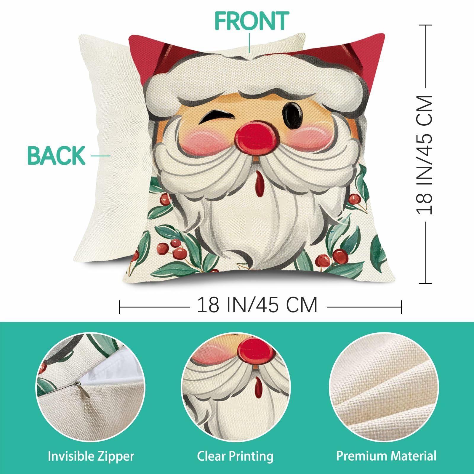 Fjfz Christmas Santa Mrs Claus Throw Pillow Covers 20x20 Green Set of 4
