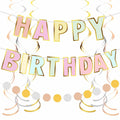 Pastel Happy Birthday Banner Macaron Garland 18pcs Rainbow Colors Decor