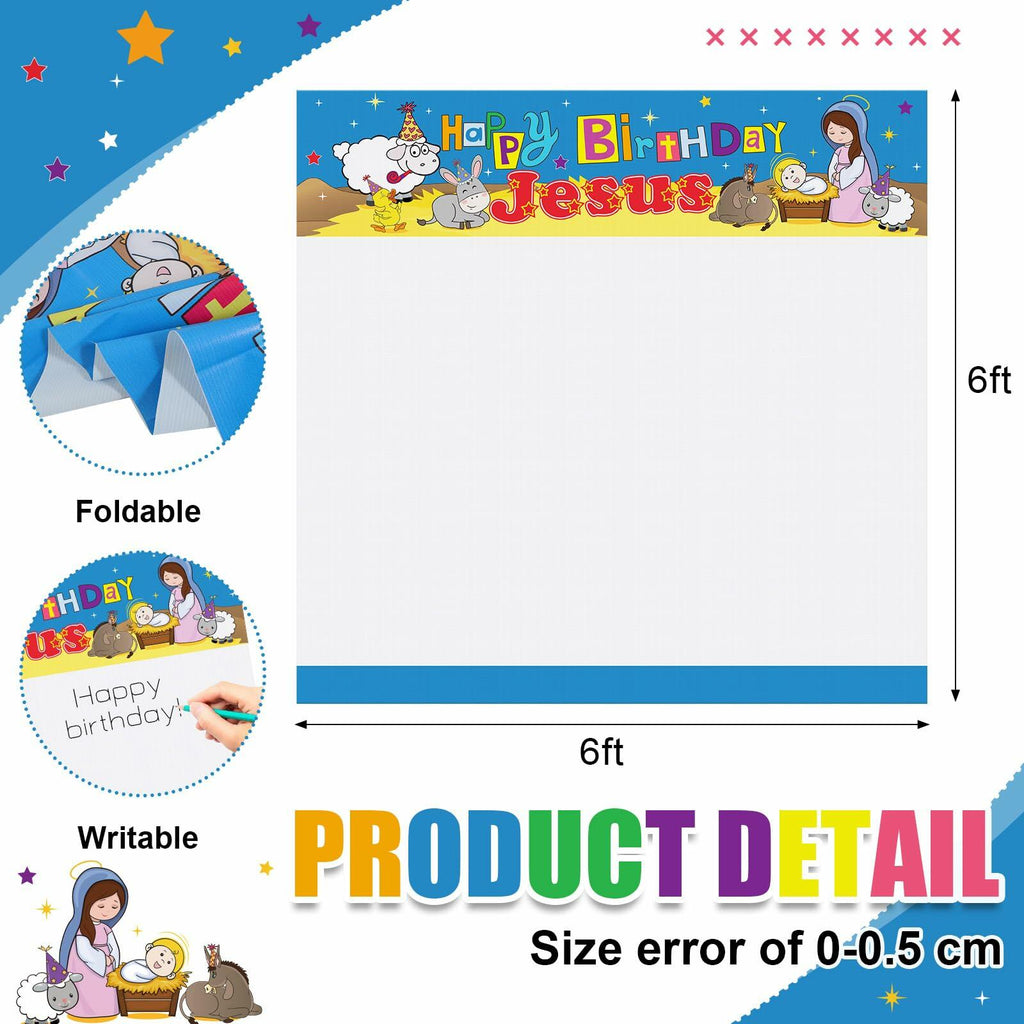 Outus Happy Birthday Jesus Banner Backdrop Christmas Nativity 6x6 ft