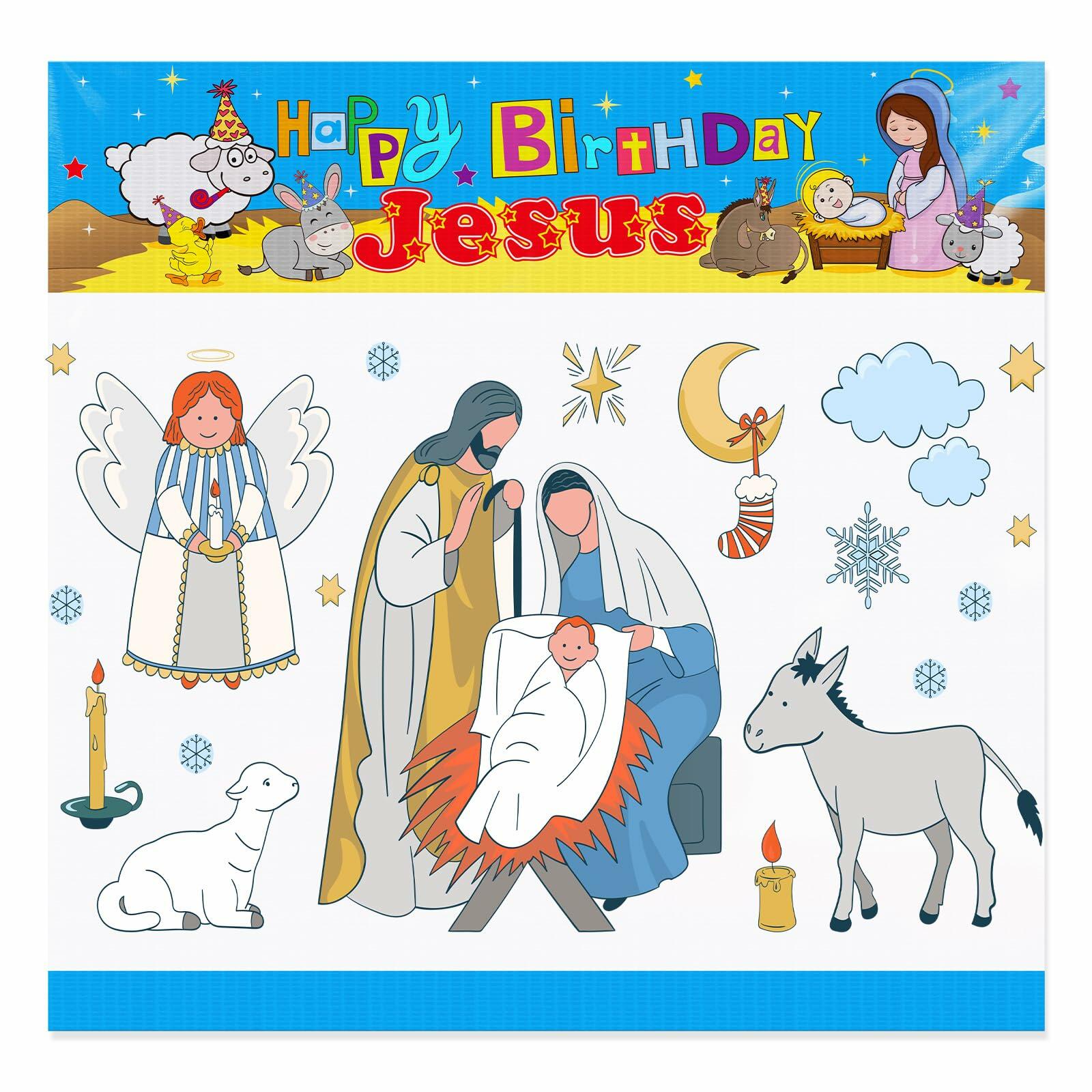 Outus Happy Birthday Jesus Banner Backdrop Christmas Nativity 6x6 ft