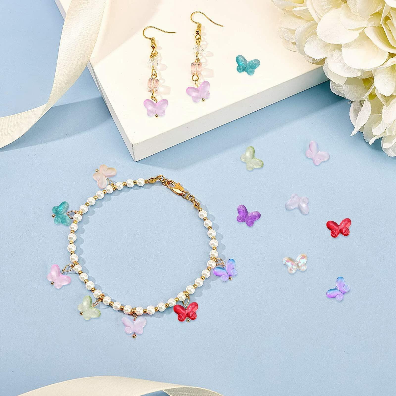 DanLingJewelry 100 pcs Random Color Glass Butterfly Beads for Jewelry Crafts