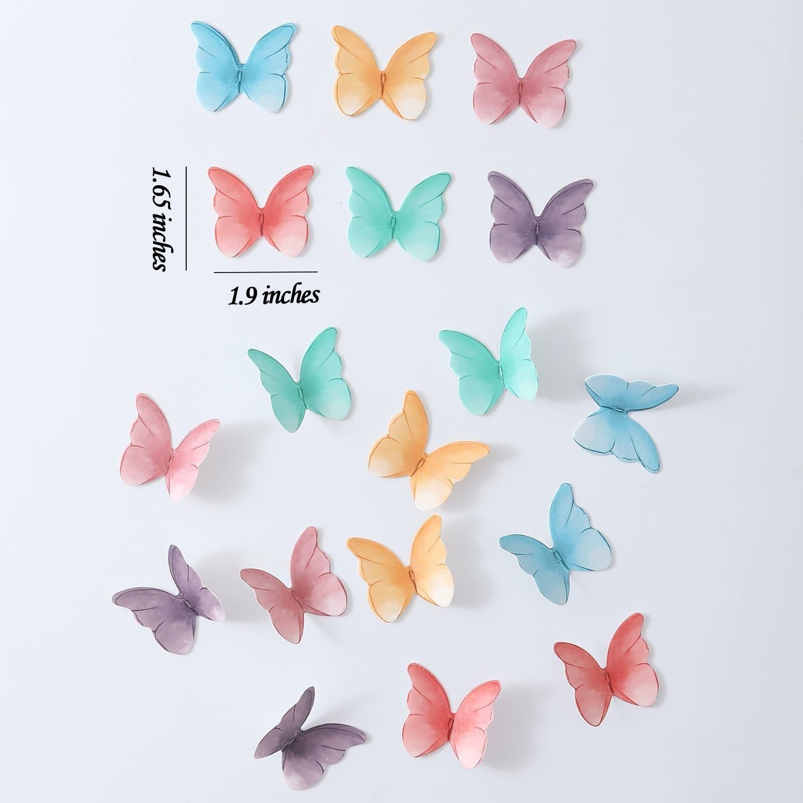 THJ 48Pcs Edible Wafer Paper Butterflies Cake Decoration Mix Color