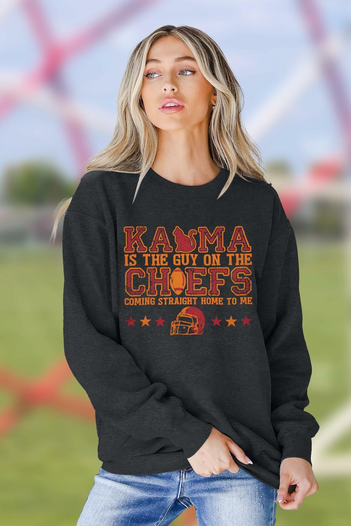 BANGELY Football Sweatshirt Women Long Sleeve Graphic Pullover - Size L