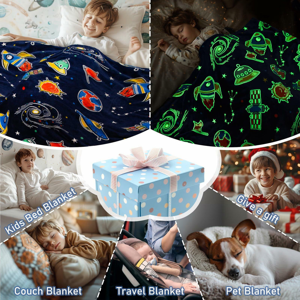 Boulou Glow in The Dark Galaxy Space Blanket Star Planet Decor 50x60