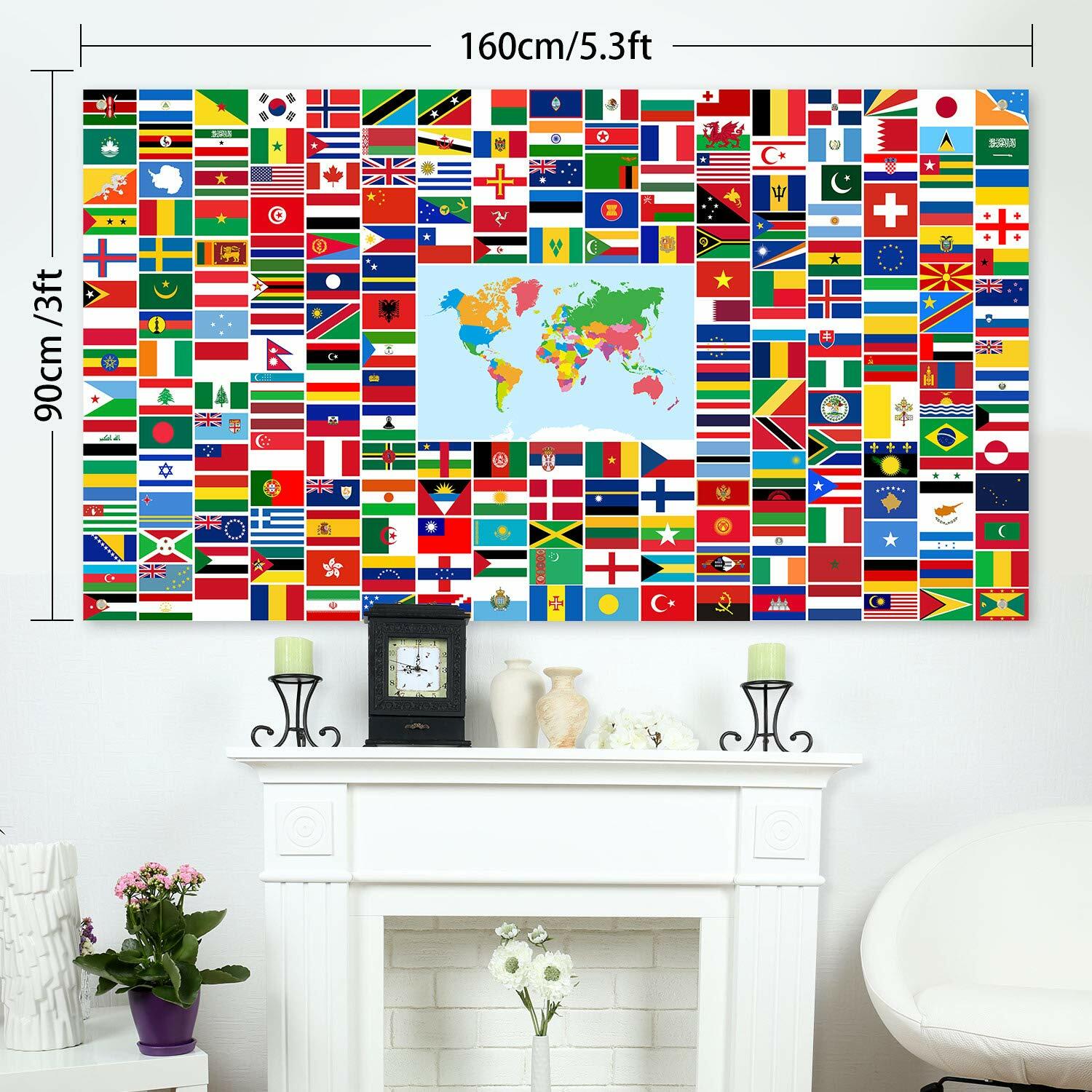 Maitys World Flags Banner Country Flags Backdrop with Brass Grommets
