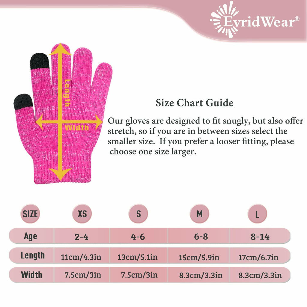 Evridwear Kids Winter Touchscreen Gloves Knitted Warm Mittens 3 Pairs Size 3T-5T