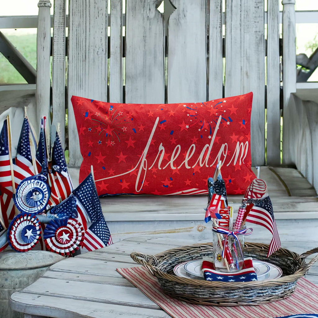 Freedom Patriotic 4th of July USA Stripes Pillow Cover 20x12