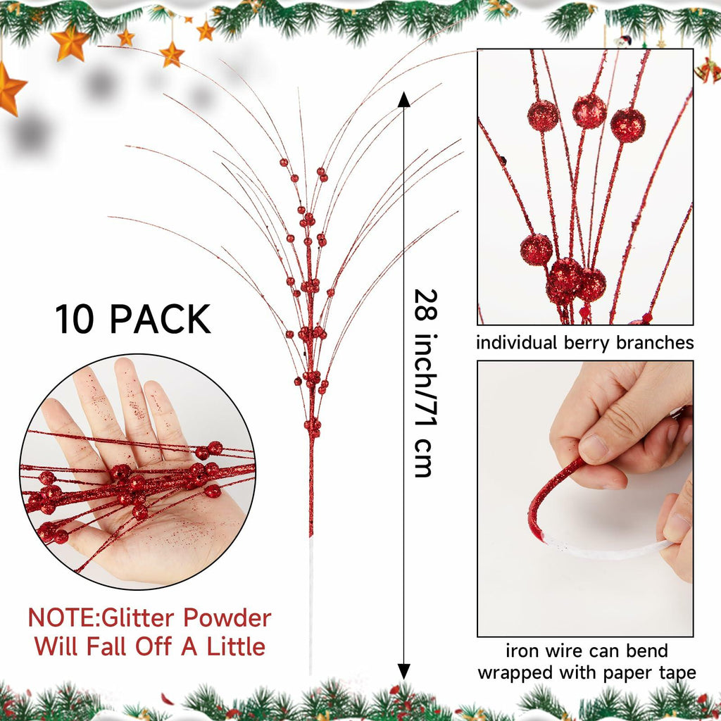 28in 10PCS Artificial Glitter Stem Christmas Ornaments DIY Decor