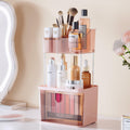 Delamu 3-Tier Makeup Organizer with Drawers & 6-Grid Top Pink Vanity Storage