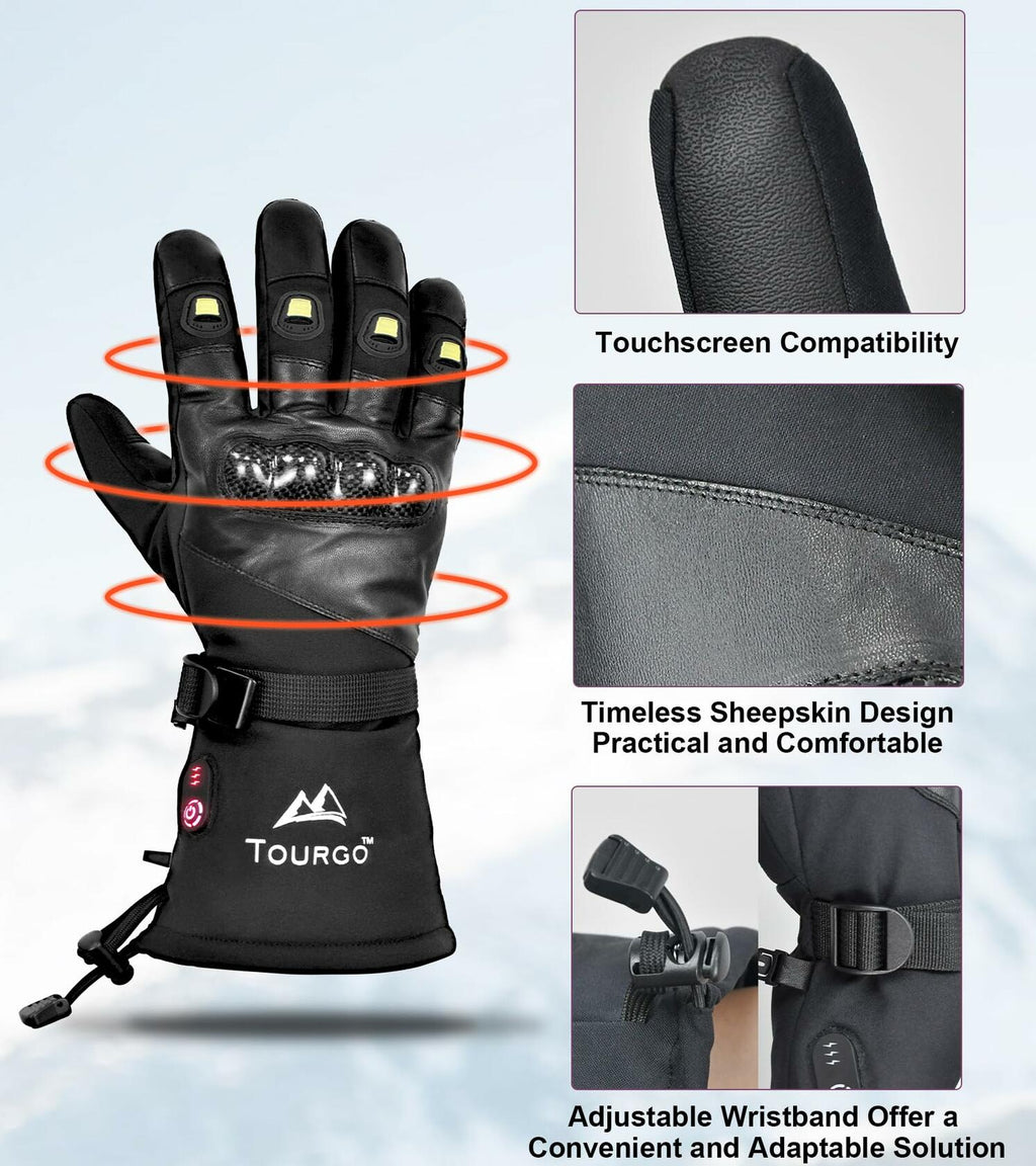 TOURGO Heated Leather Gloves Black Size S