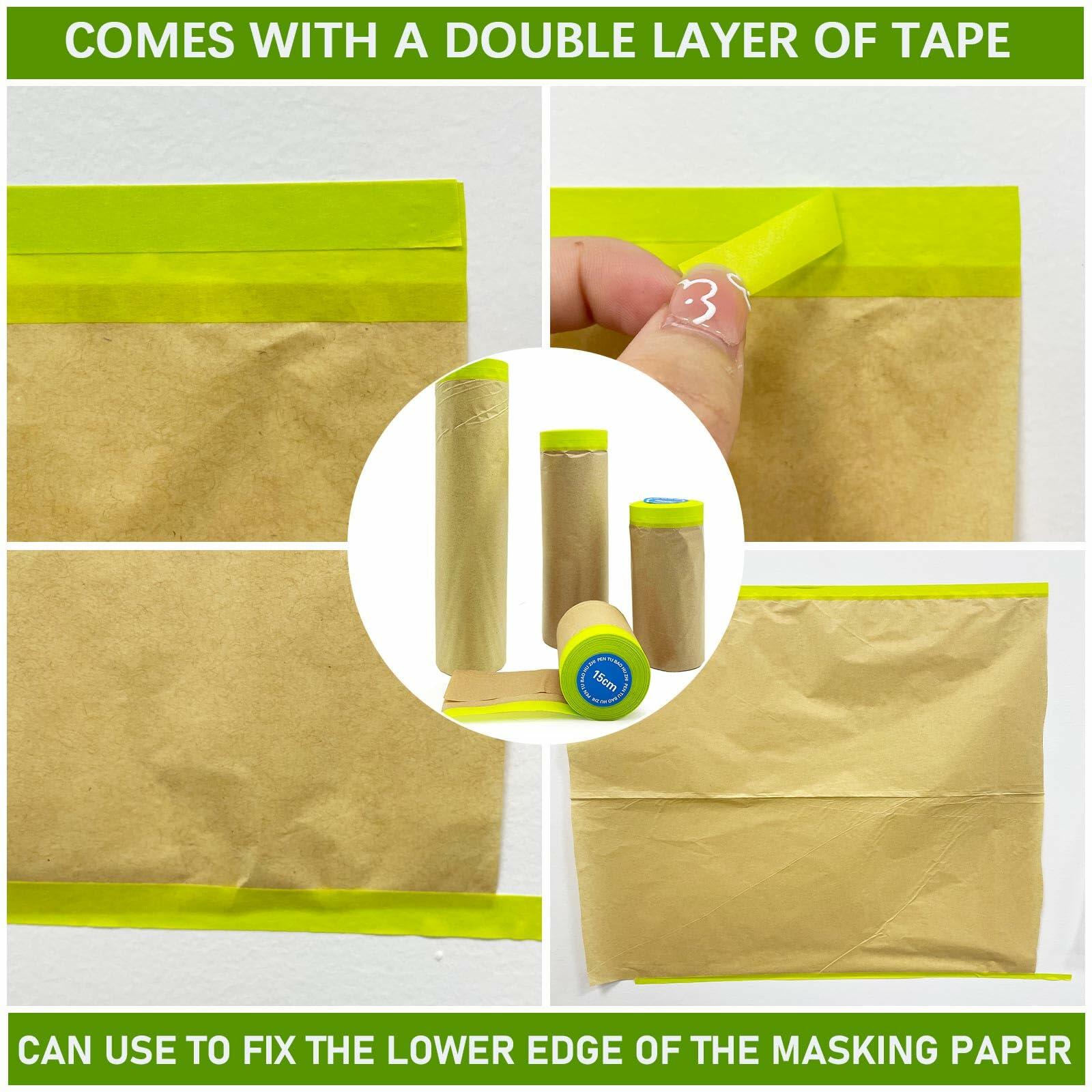 Hubaow Tape and Drape Masking Paper 18x50ft Pre-Taped Adhesive White 1 Pack