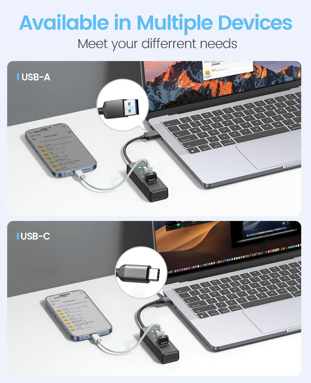 ORICO USB C Hub 3 Ports USB 3.1 to USB 3.0 Adapter Pink with 0.5ft Cable