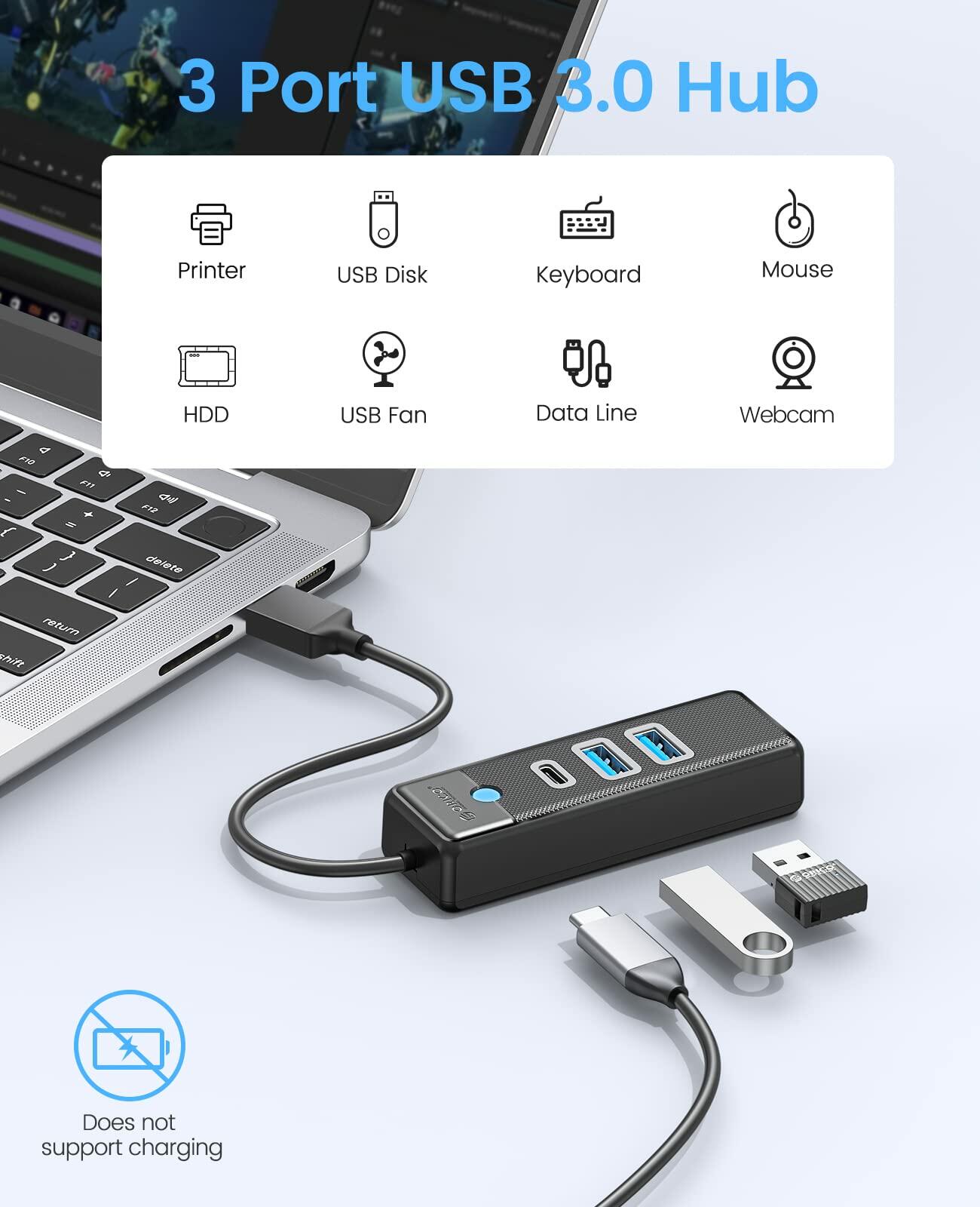 ORICO 4-Port USB 3.0 Hub with 0.49ft Cable Blue Fast Data Transfer