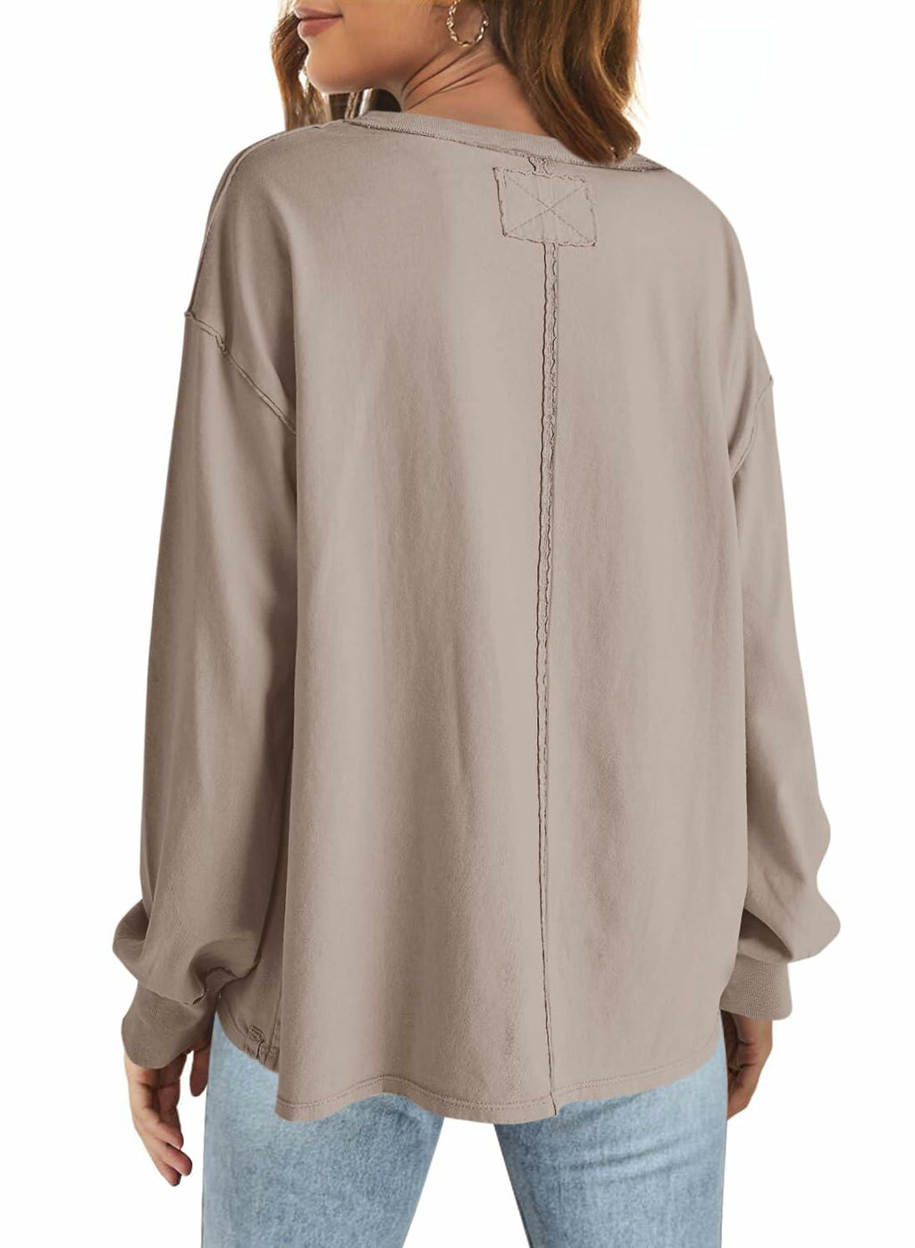 SENSERISE Womens Crewneck Sweatshirt Long Sleeve Pockets Khaki Size L