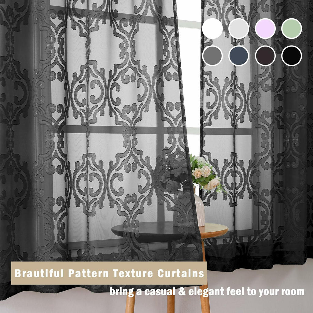 Aiyufeng Suri Sheer Curtains 2 Panels 42x45 Inch Black