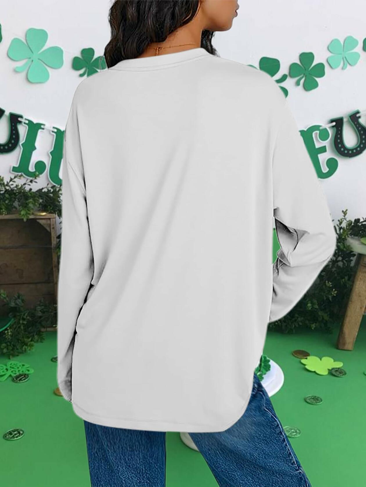 St Patrick's Day Women's Oversized Lucky Shamrock Long Sleeve T-Shirt Size M