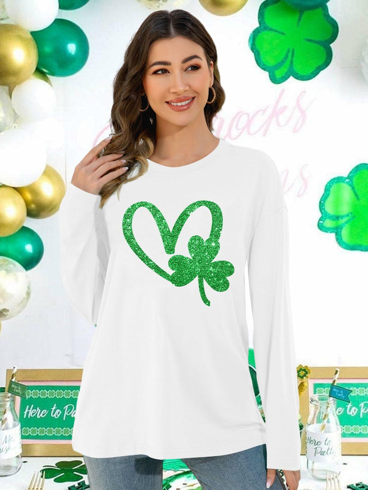 St Patrick's Day Women's Oversized Lucky Shamrock Long Sleeve T-Shirt Size M