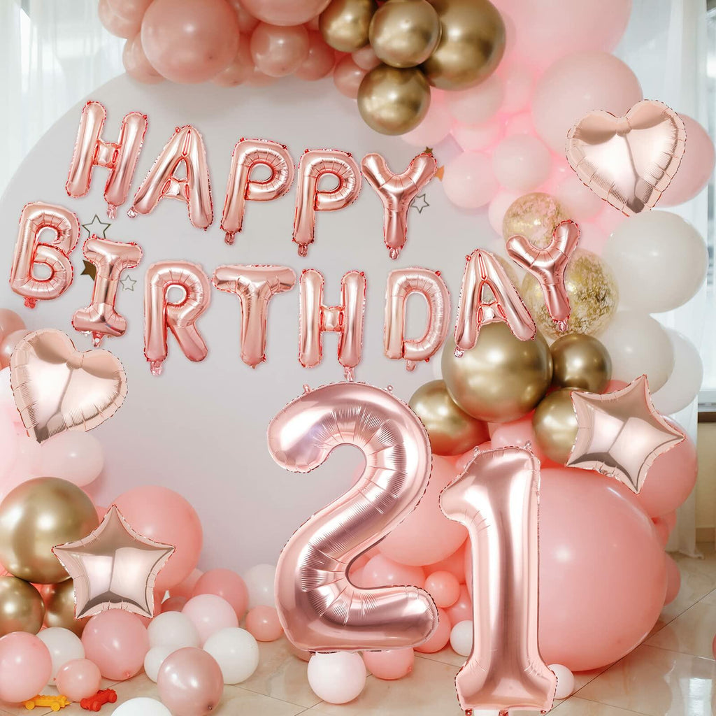 Rose Gold Happy Birthday Balloons Banner 16 Inch Mylar Foil 21st Party