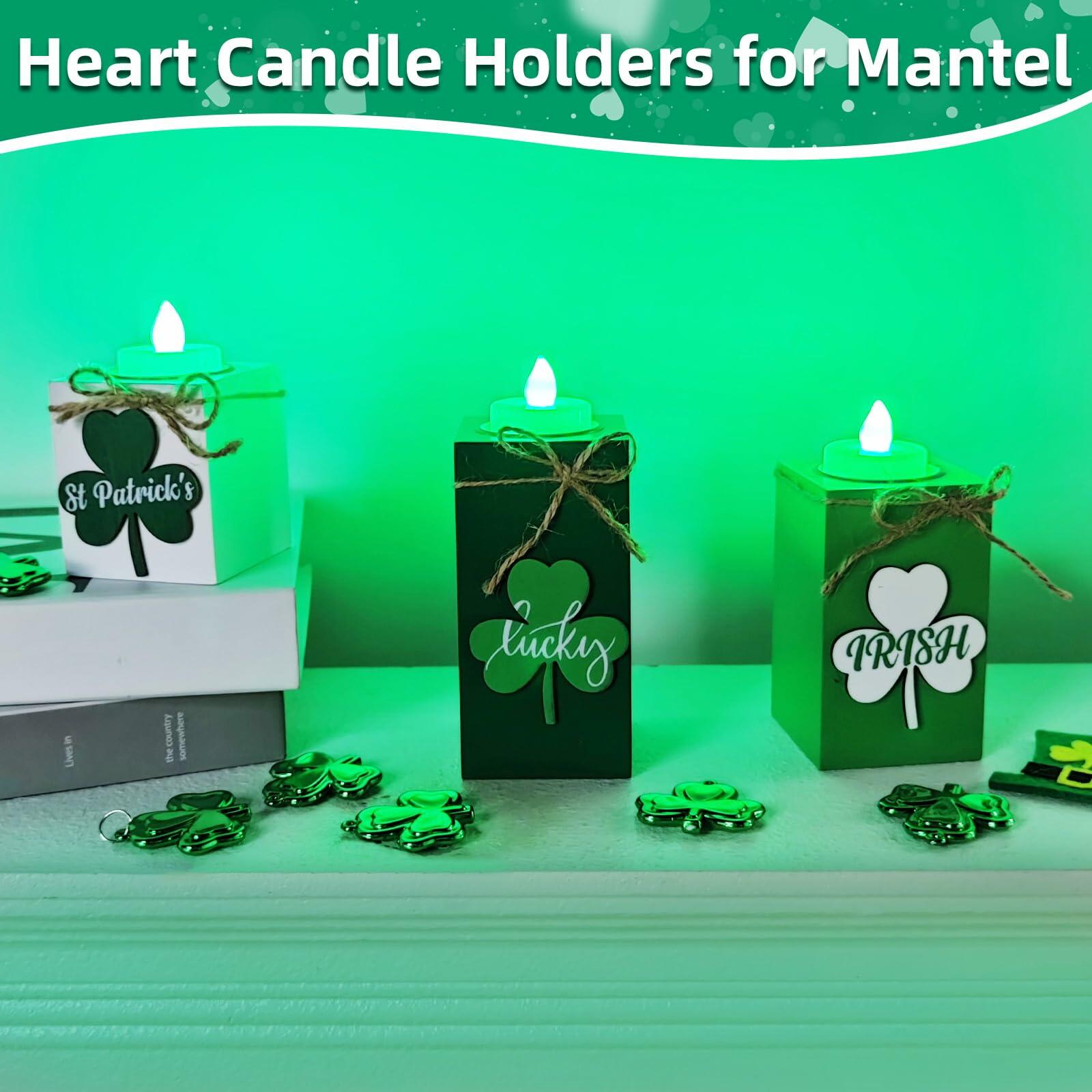 3 Pack St. Patrick's Day Flameless Tea Light Candles Shamrock Design Green