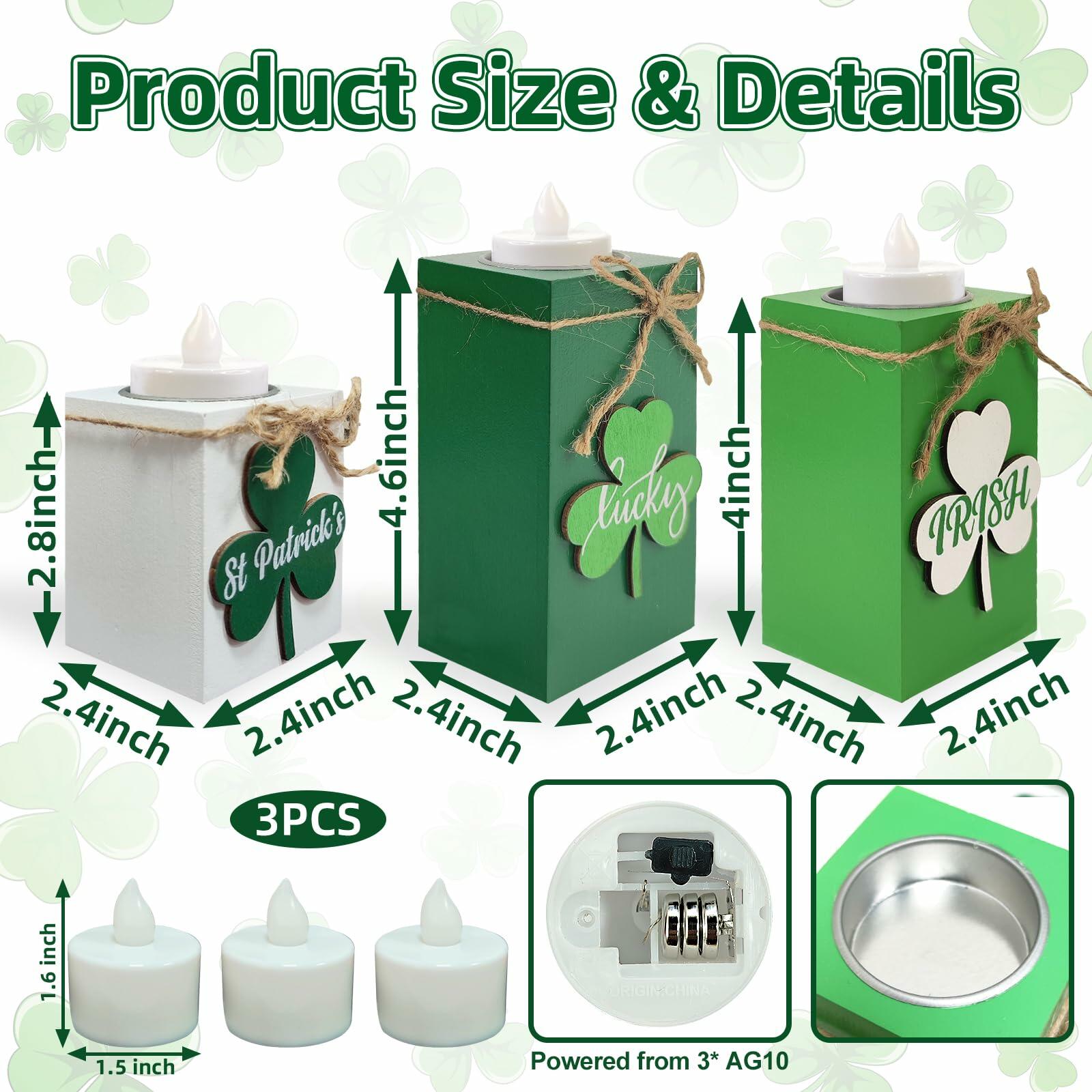 3 Pack St. Patrick's Day Flameless Tea Light Candles Shamrock Design Green