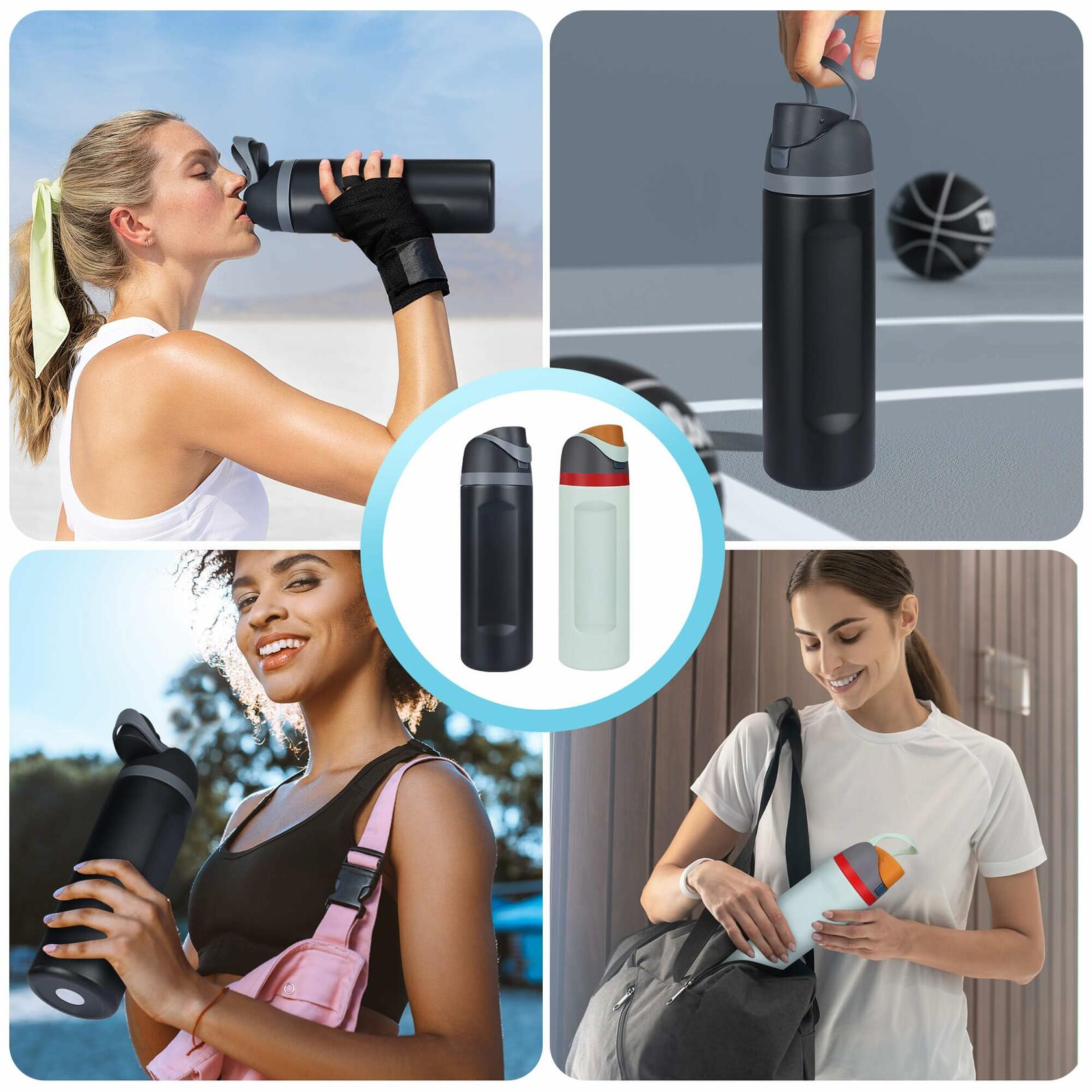 Sports Water Bottle 1L Leakproof Portable Black Gym Outdoor Travel
