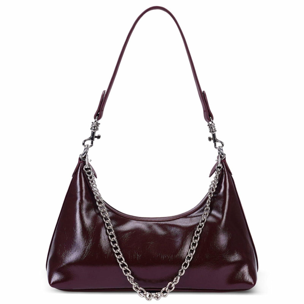 JQWSVE Crescent Shoulder Bag Women Glossy Leather Crossbody Black