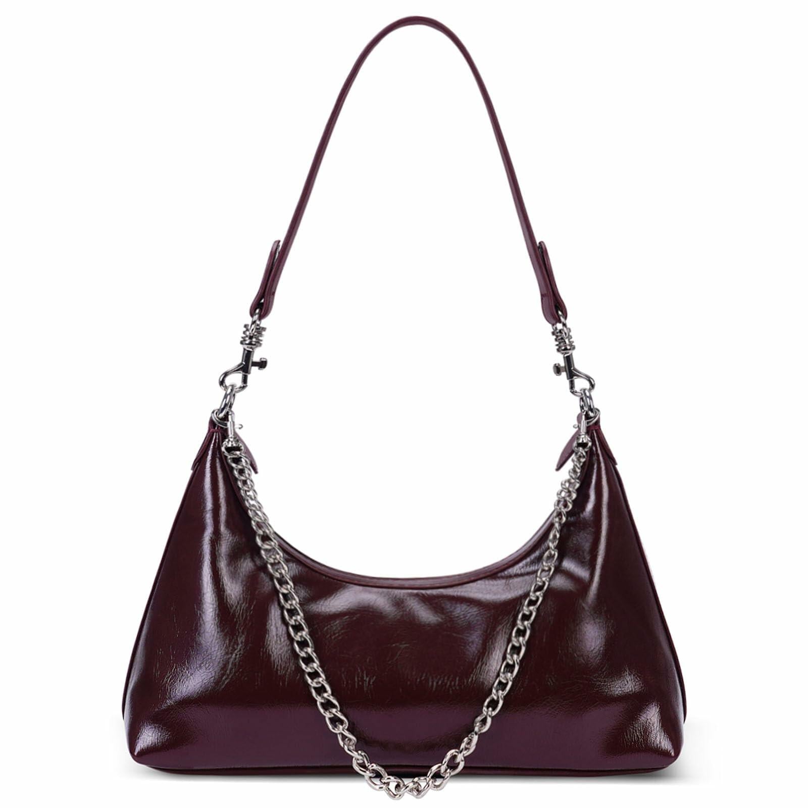JQWSVE Crescent Shoulder Bag Women Glossy Leather Crossbody Black
