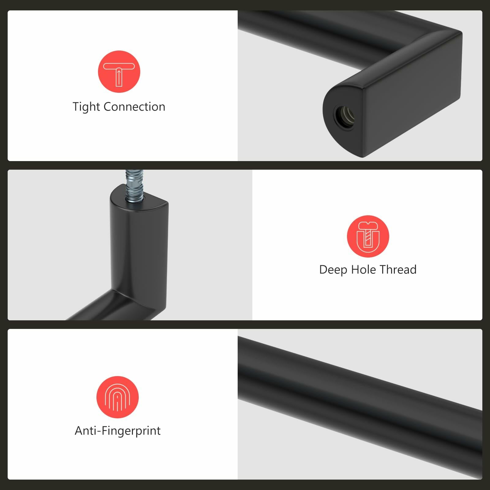 homdiy Cabinet Handles Matte Black 3.75in 96mm Hole Centers 10Pack