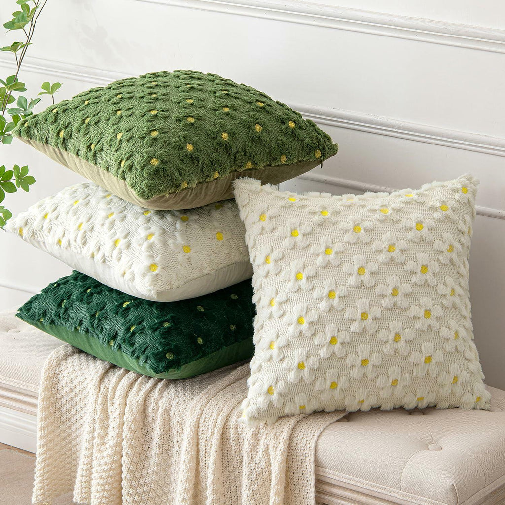 EMEMA Decorative Throw Pillow Covers 18x18 Inch Set of 2 Green Plush Soft