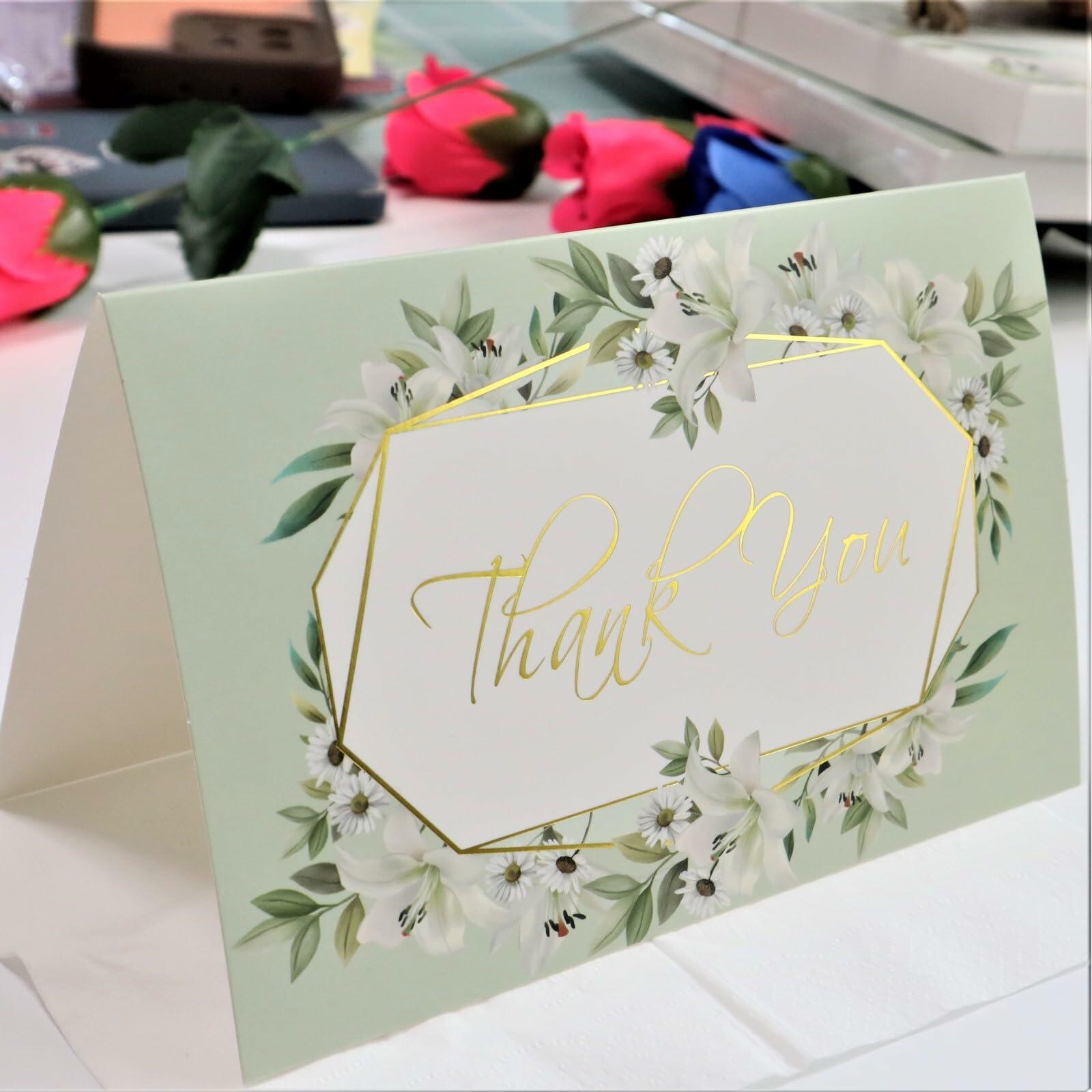 TOPJING 24 Heavy Duty Thank You Cards with Envelopes Gold Foil 4.15x6.5 Inch