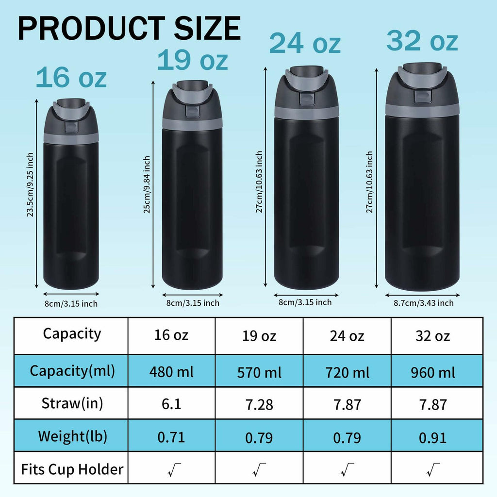Sports Water Bottle 1L Leakproof Portable Black Gym Outdoor Travel