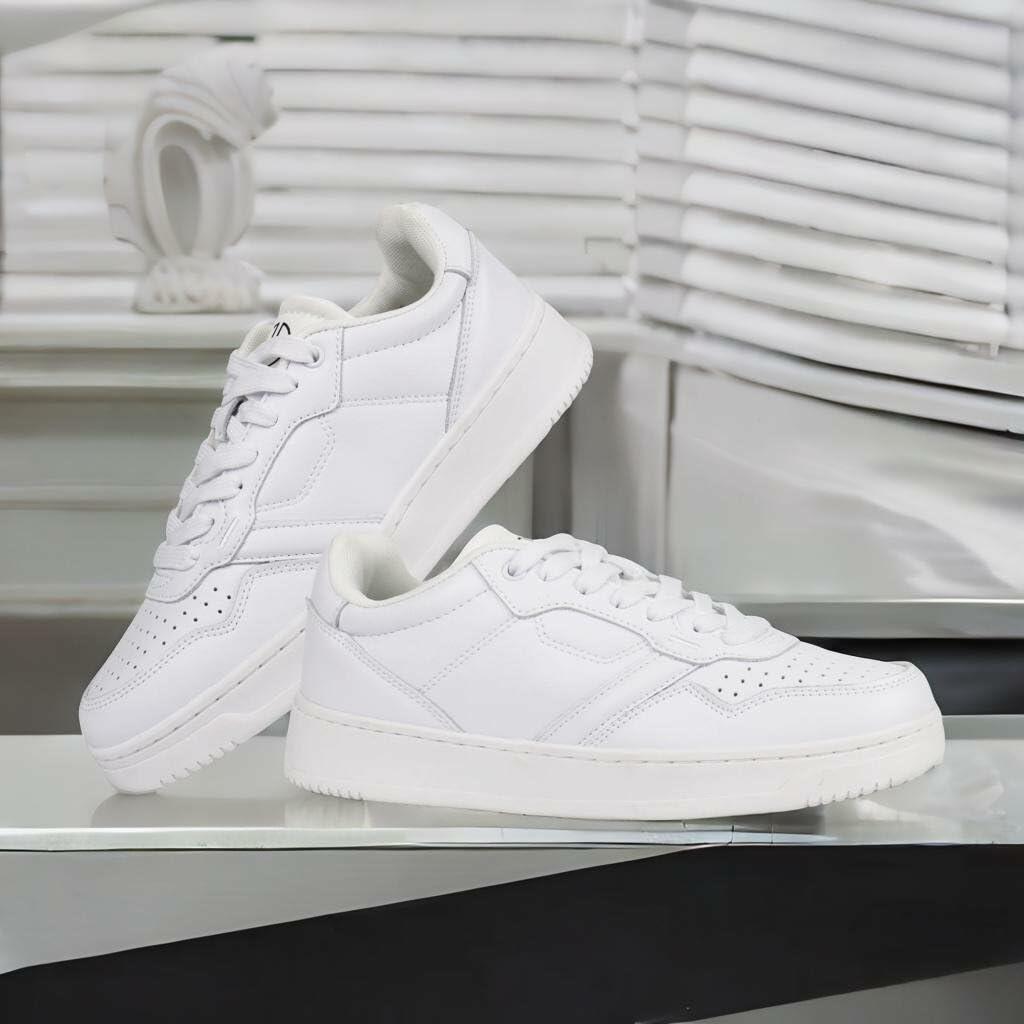 JABASIC Women Genuine Leather Platform Sneakers Lace-Up White/Fuchsia Size 7