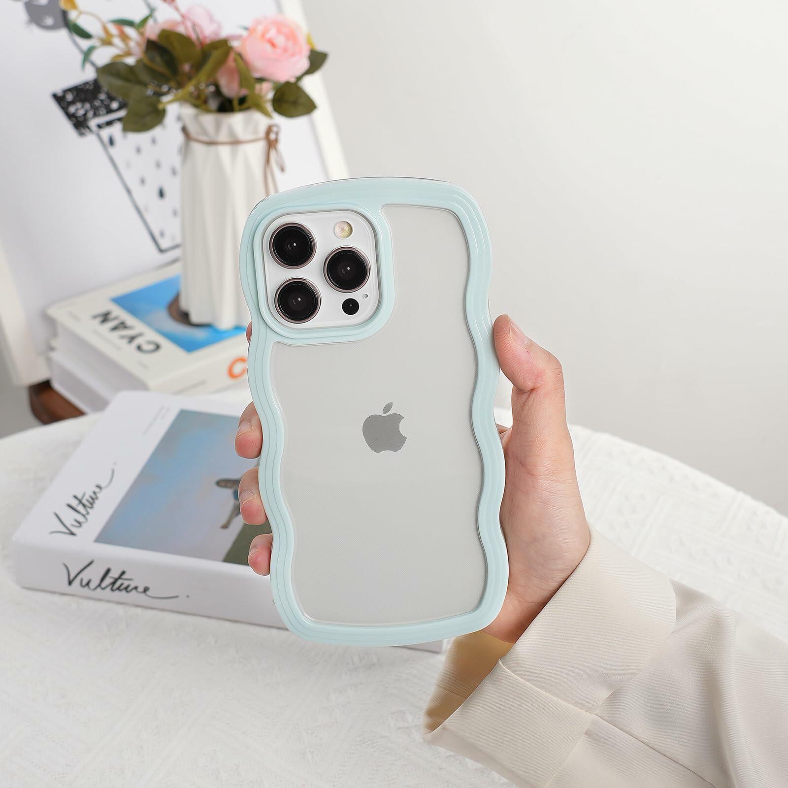 Weycolor iPhone 13 Pro Max TPU Shockproof Case Blue Kawaii Curly Wave