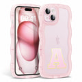 Hasoncase iPhone 13 Case Personalized Initials Curly Wave TPU Clear Pink 6.1"