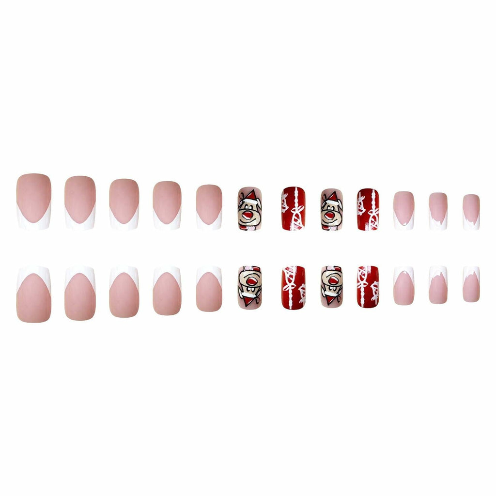 24 Pcs Christmas Press On Nails Medium Square Purple 5D Emboss Matte